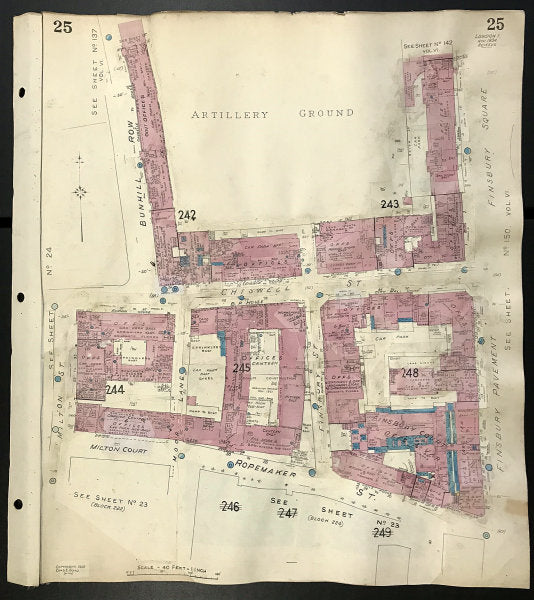 London EC2Y EC1Y Artillery Ground - Ropemaker Street - Chiswell St GOAD 1934 map